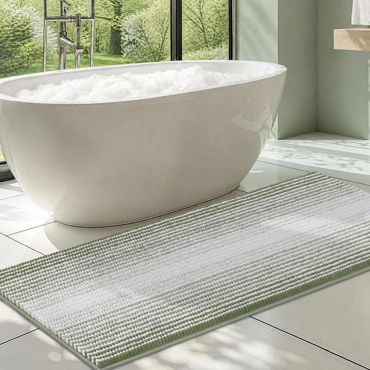 BSICPRO Bathroom Rugs Sets 2 Piece, Non Slip Striped Bath Mats, Fog Blue