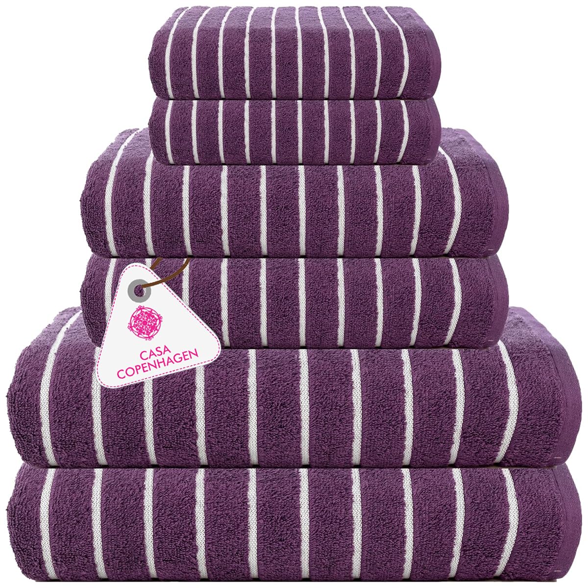 CASA COPENHAGEN Solitaire 6 Pieces Towel Set- Midnight Black, 600 GSM 2 Bath Towel 2 Hand Towel 2 Washcloth, Designed in Denmark Made of Soft Egyptian Cotton for Bathroom, Kitchen & Shower