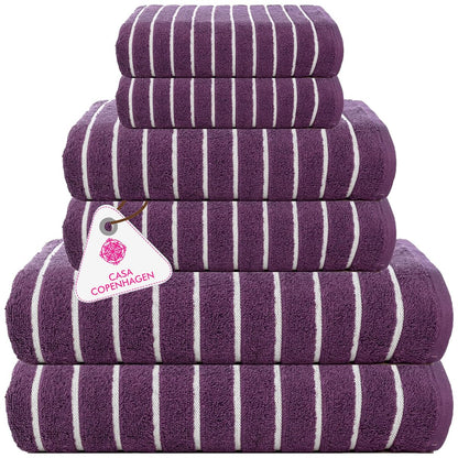 CASA COPENHAGEN Solitaire 6 Pieces Towel Set- Midnight Black, 600 GSM 2 Bath Towel 2 Hand Towel 2 Washcloth, Designed in Denmark Made of Soft Egyptian Cotton for Bathroom, Kitchen & Shower