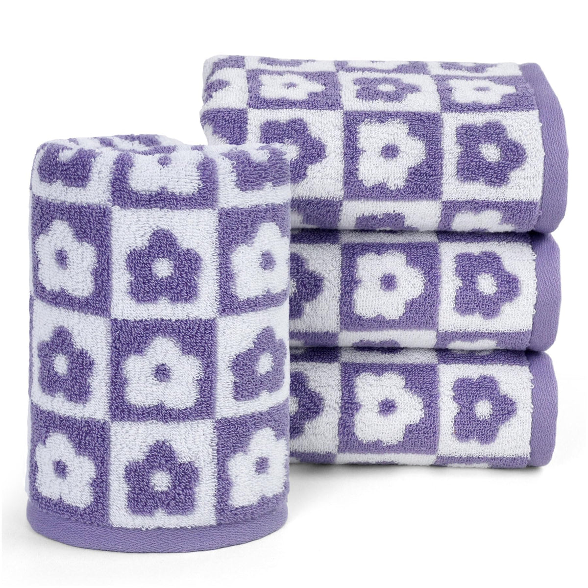 Jacquotha Pink Checkered Floral Hand Towels