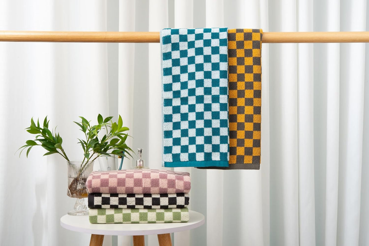 Madi-Cadi Hand Towels 5 Pack - Cotton Face Towels Soft, Absorbent, and Decorative Checkered Design for Bathroom, Kitchen, Gym, and Spa - 13 x 29 Inches for Any Occasion