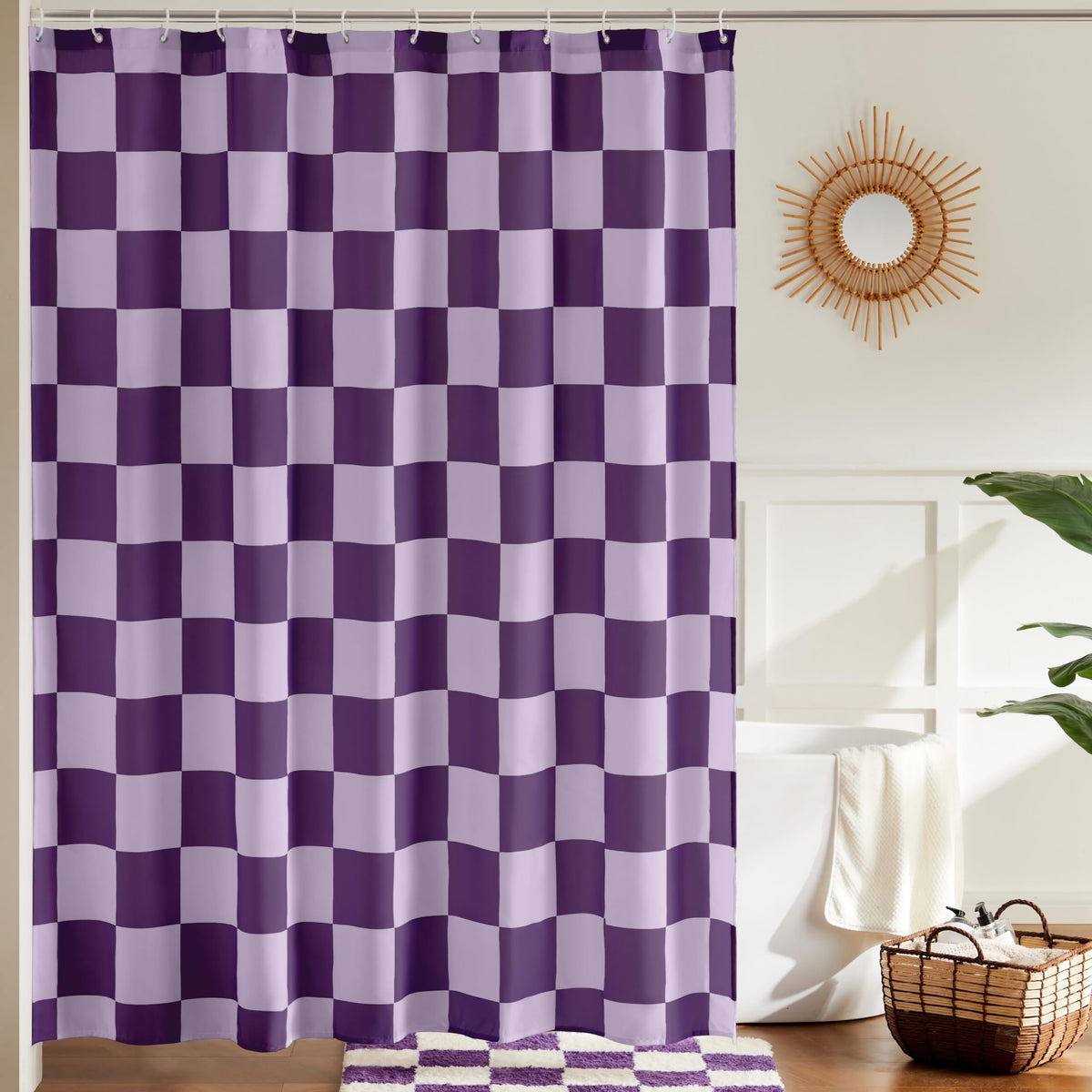 Ohocut Checkered Shower Curtain, Light Blue Shower Curtains for Bathroom, Cute Retro Checkboard Shower Curtain Vintage Aesthetic, Washable Fabric Bath Curtain 72''x72''