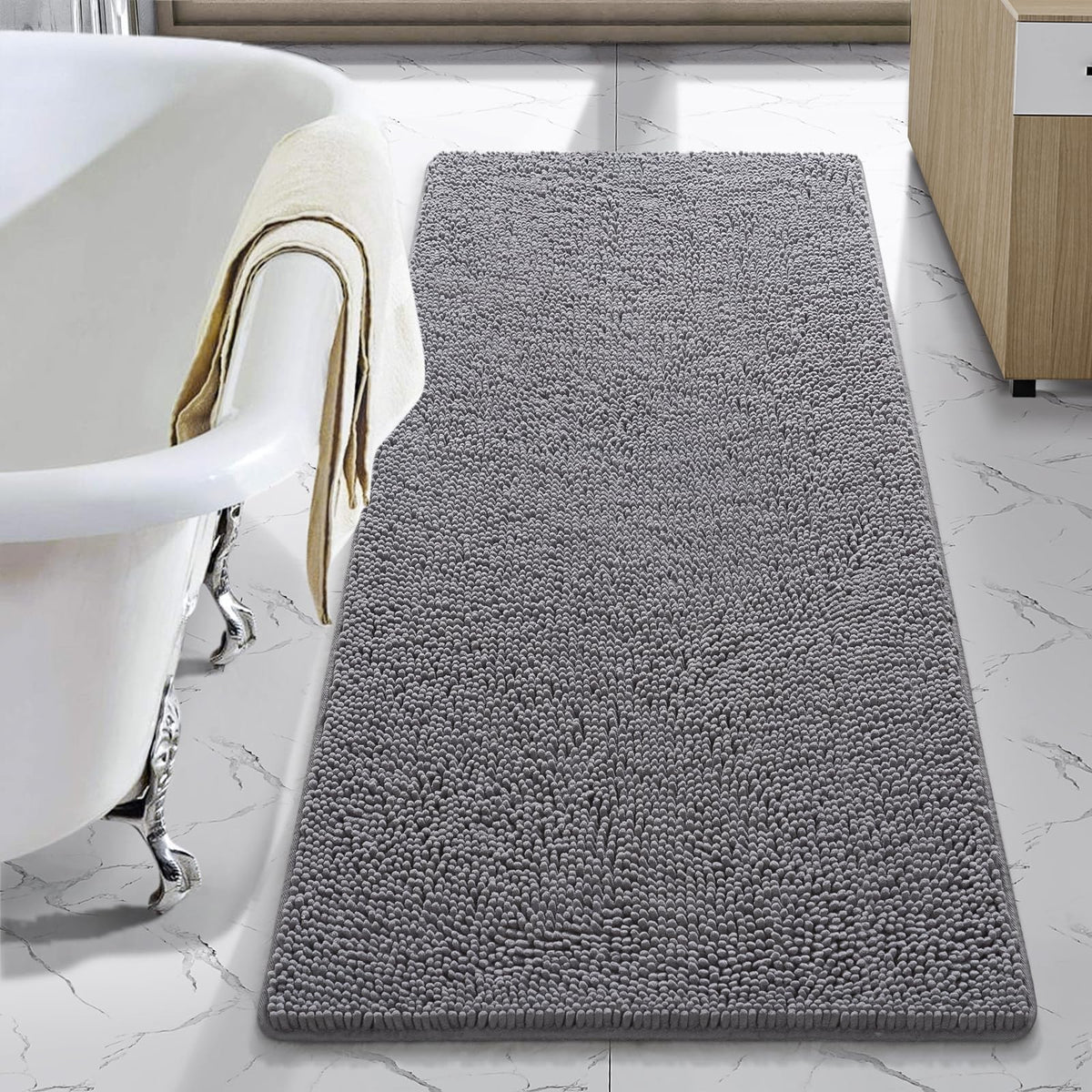 LOCHAS Luxury Bathroom Rug Shaggy Bath Mat 24 x 60 Inch, Gray