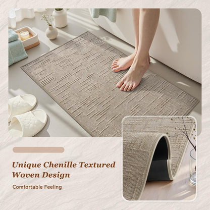 AMOAMI Bath Mat Non Slip Super Absorbent Quick Dry Bath Mats for Bathroom Floor Rubber Backing Washable Bathroom Rugs Modern Woven Jacquard Mat, Beside Tub Bath Rugs, 17" x 24", Brown