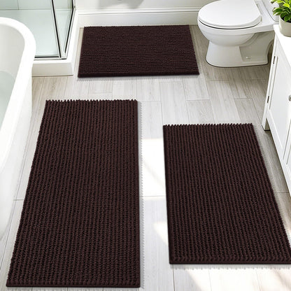 OLANLY Bathroom Rugs Sets 3 Piece, Super Soft Absorbent Chenille Bath Mats and U-Shaped Toilet Rug, Quick Dry, Home Decor, Bath Mat Set for Bathroom (24"x16"+24"x20"+30"x20", Grey)