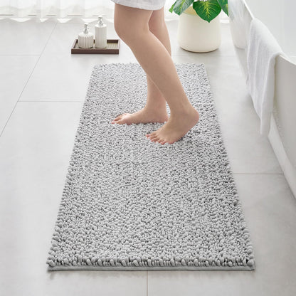 ILANGO Bathroom Rugs Light Grey 44x24, Soft Absorbent Chenille Bath Rugs
