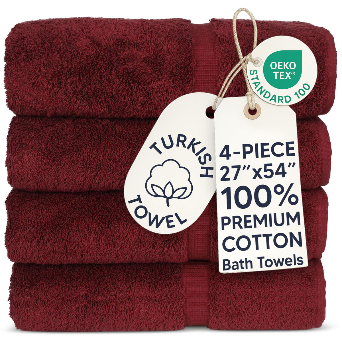 Chakir Turkish Linens 100% Cotton 4-Pack Bath Towels 27x54, Gray