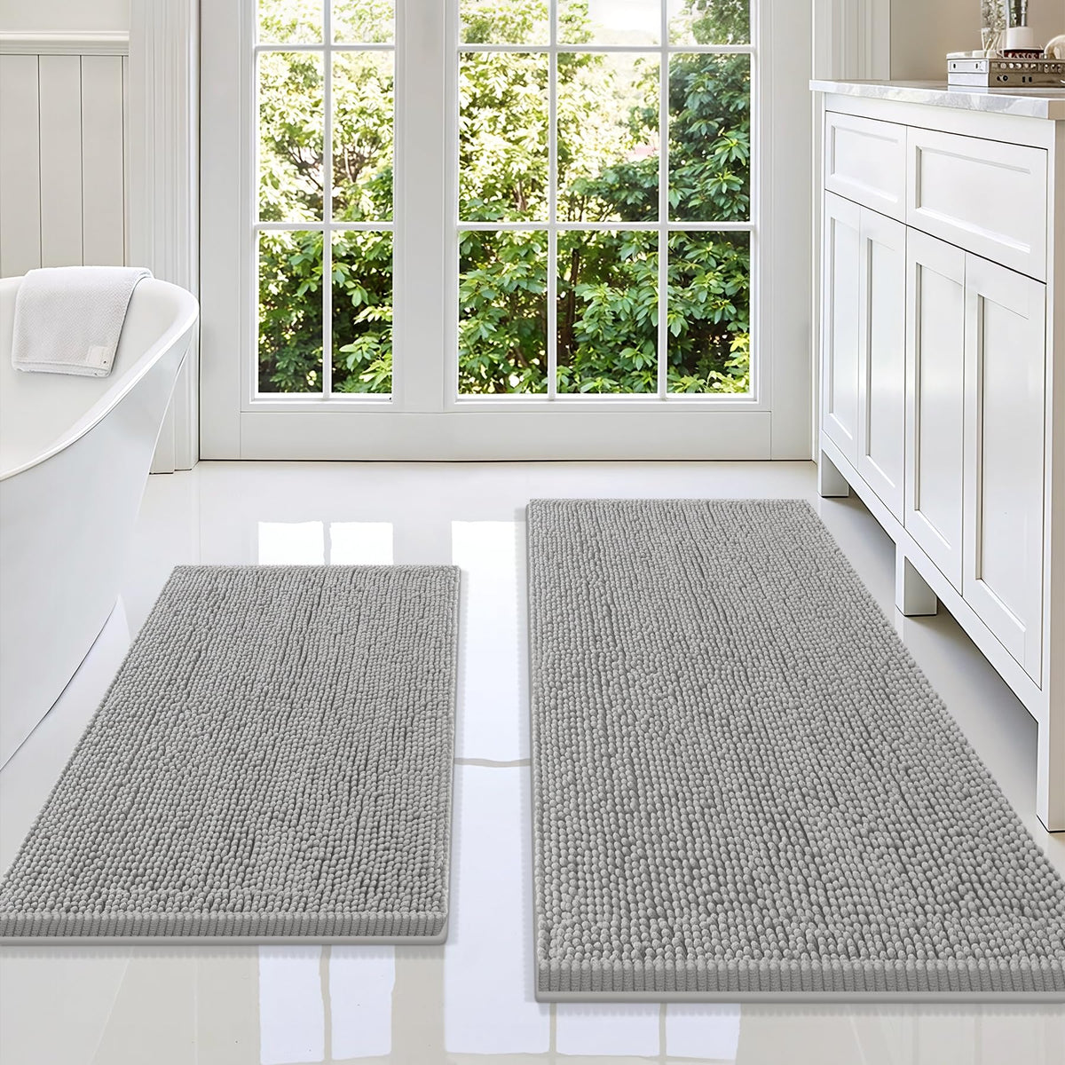 Smiry Chenille Bathroom Rugs Sets 2 Piece (30x20+24x16, Black)