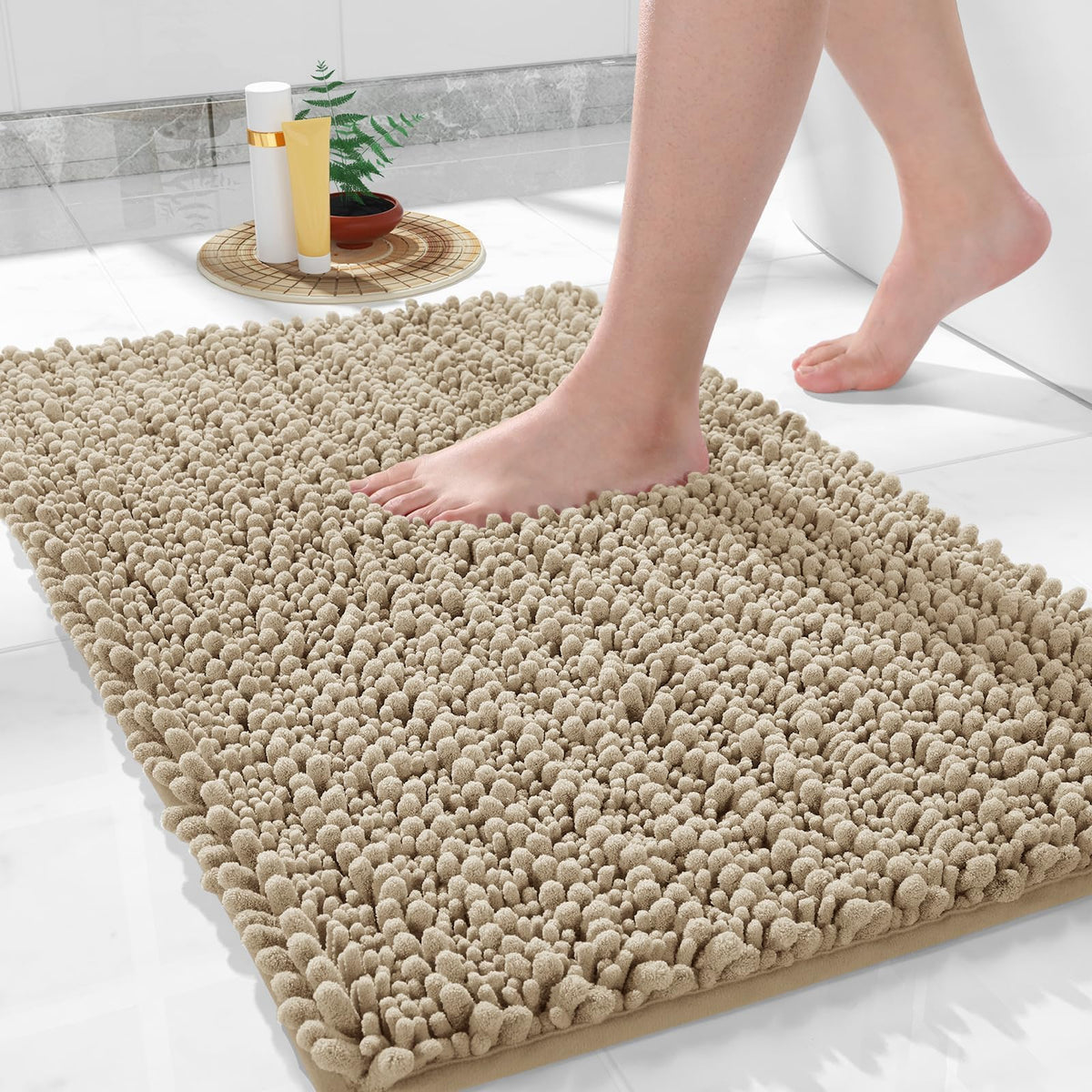 Yimobra Bathroom Rugs Non Slip Washable 32x20 Inch - Ultra Soft Absorbent Chenille Bath Mat, Quick Dry Shaggy Floor Carpet for Tub Shower, Gray Home Decor Accessories