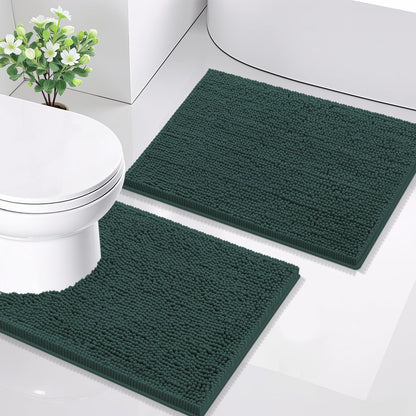 Smiry Chenille Bathroom Rugs Sets 2 Piece (30x20+24x16, Black)