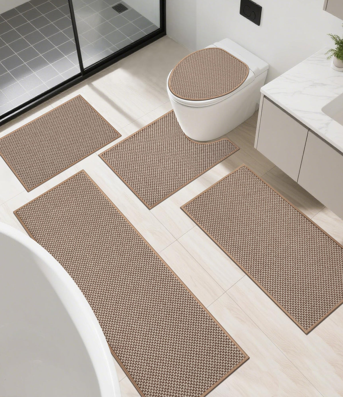 YIHOUSE Black Bathroom Rugs Sets 2 Pieces,Thin Bath Mat Quick Dry