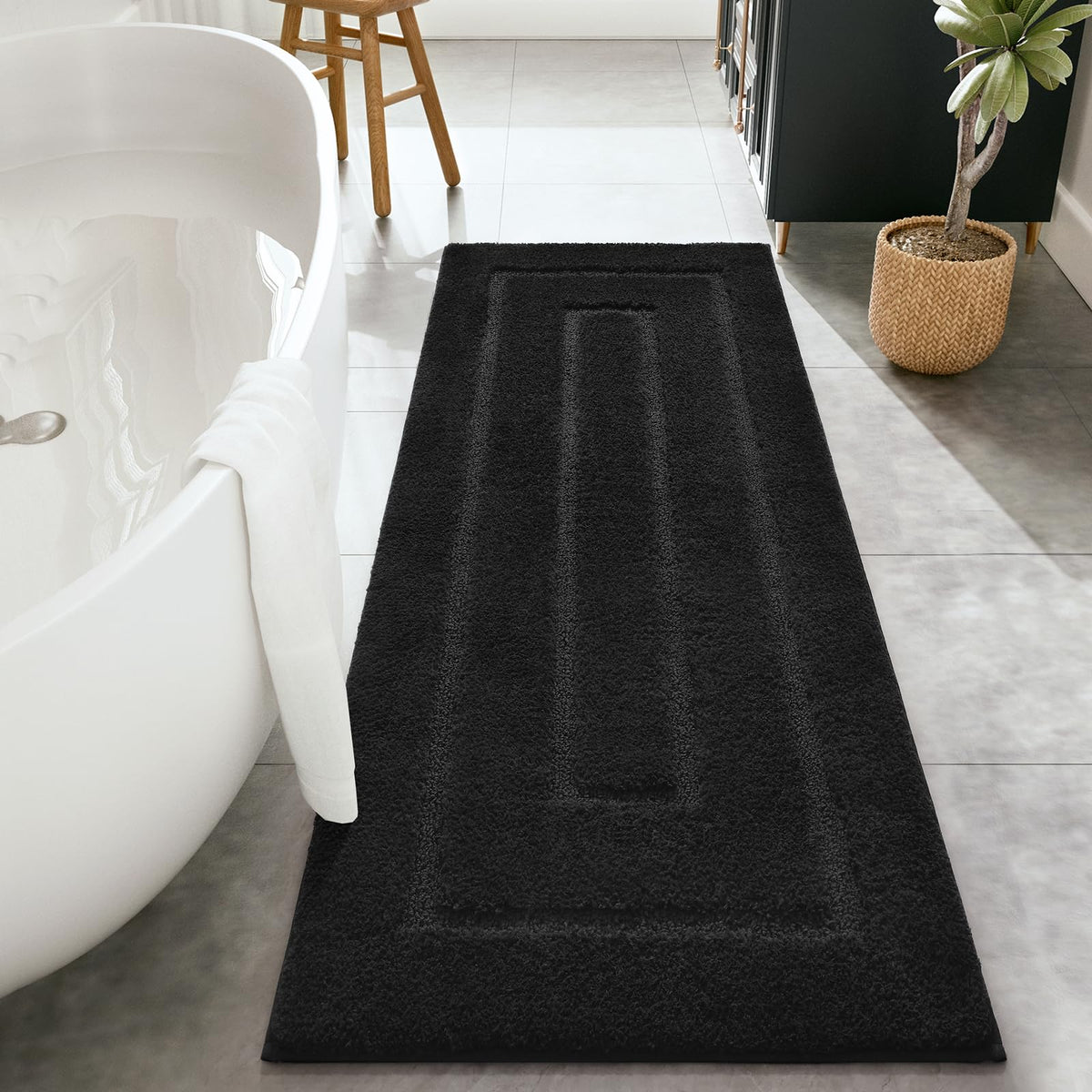 HOMORE Black Bathroom Rug 24x60 Inch Soft Absorbent Bathroom Runner Rug