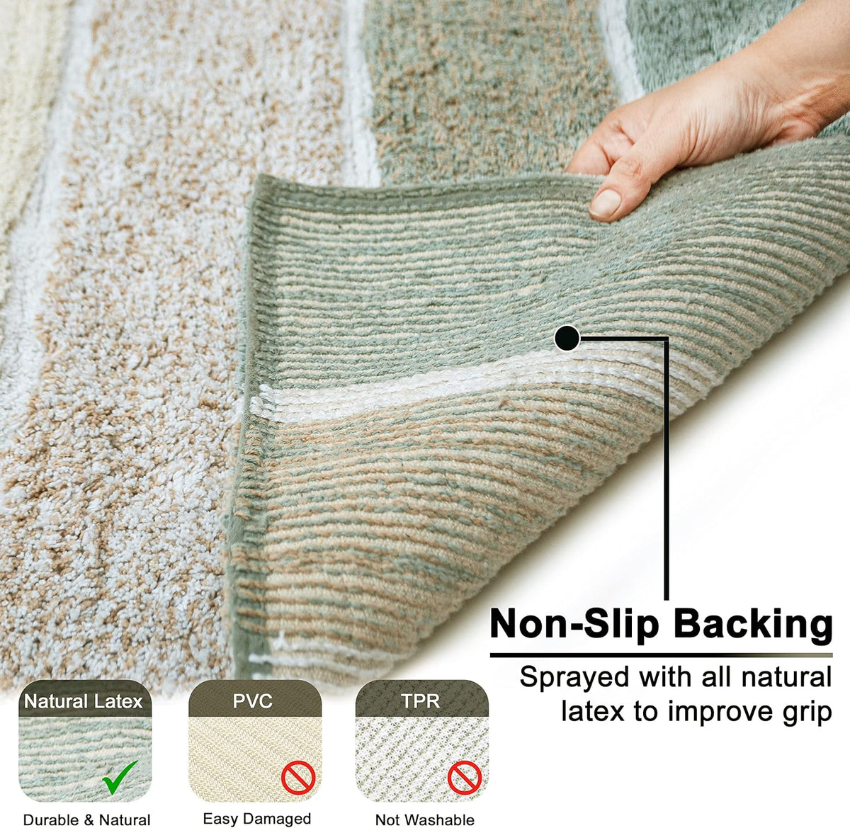 Chardin home Cordural Stripes Bath Mat, Set of 2 Bath Rugs (17 Inches x24 Inches & 21 Inches x34 Inches) | Non Slip Bathroom Rug, Machine Washable, Plush, Highly Absorbent | Bluish Gray- Beige