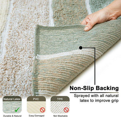 Chardin home Cordural Stripes Bath Mat, Set of 2 Bath Rugs (17 Inches x24 Inches & 21 Inches x34 Inches) | Non Slip Bathroom Rug, Machine Washable, Plush, Highly Absorbent | Bluish Gray- Beige