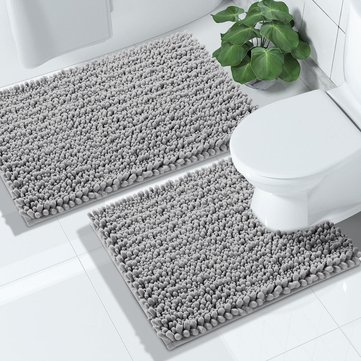 Yimobra Bathroom Rugs Sets 2 Piece - Quick Dry Extra Thick Luxury Chenille Bath Mat, Non Slip Super Absorbent for Tub Shower Sink, Machine Washable Shaggy Floor Mat, 32"x20"+24"x17" Inch, Pale Khaki