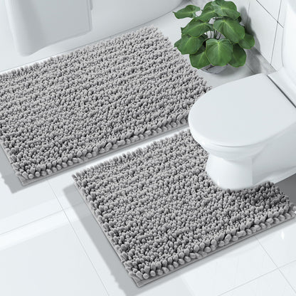 Yimobra Bathroom Rugs Sets 2 Piece - Quick Dry Extra Thick Luxury Chenille Bath Mat, Non Slip Super Absorbent for Tub Shower Sink, Machine Washable Shaggy Floor Mat, 32"x20"+24"x17" Inch, Pale Khaki