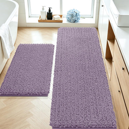 ACCUMTEK Upgrade Extra Large Black Bathroom Rug Set 3 Pieces Ultra Soft, Thick Absorbent Bath Mats, Non Slip Chenille Toilet Mat for Bathroom, Bedroom, Kitchen