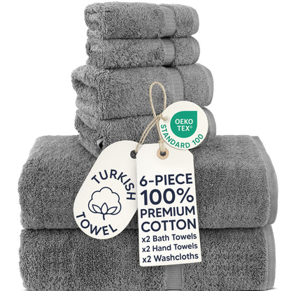 Chakir Turkish Linens 100% Cotton 4-Pack Bath Towels 27x54, Gray