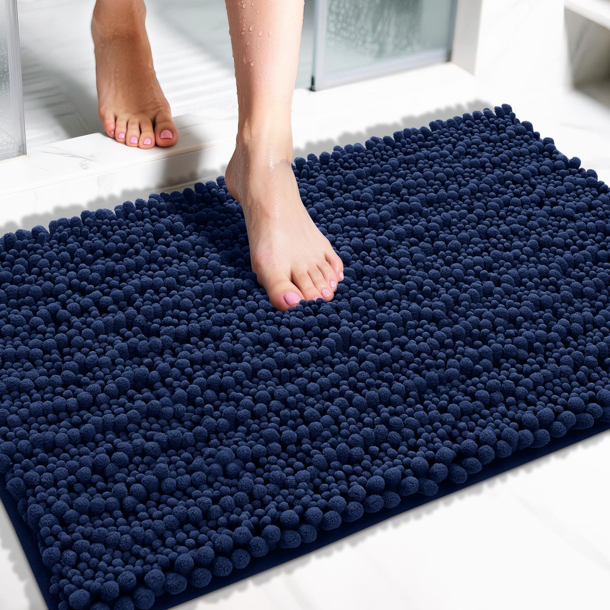 Yimobra Bathroom Rugs Non Slip Washable 32x20 Inch - Ultra Soft Absorbent Chenille Bath Mat, Quick Dry Shaggy Floor Carpet for Tub Shower, Gray Home Decor Accessories