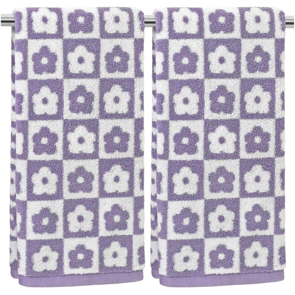 Jacquotha Pink Checkered Floral Hand Towels