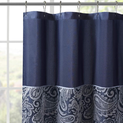 Madison Park Aubrey Shower Curtain for Bathroom, Jacquard, 72 x 72, Navy