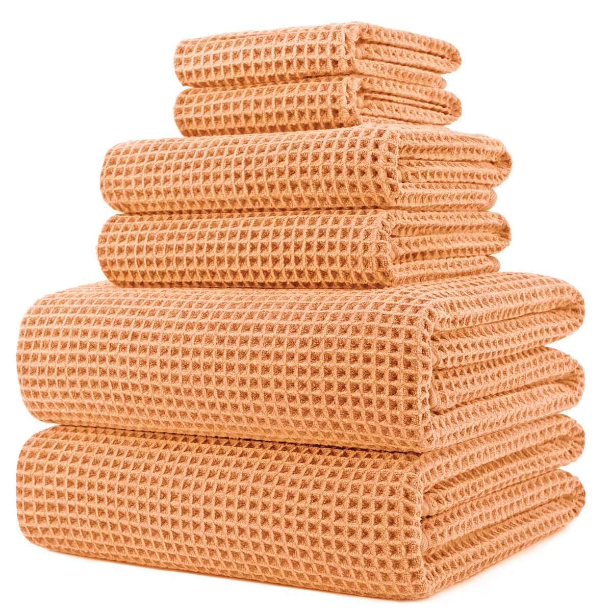 POLYTE 430 GSM Poly Blend Microfiber Quick Dry Waffle Bath Towel Set of 6