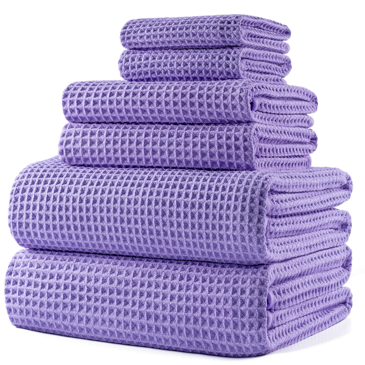 POLYTE 430 GSM Poly Blend Microfiber Quick Dry Waffle Bath Towel Set of 6