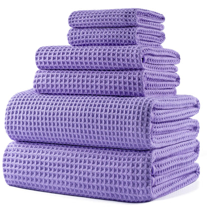 POLYTE 430 GSM Poly Blend Microfiber Quick Dry Waffle Bath Towel Set of 6