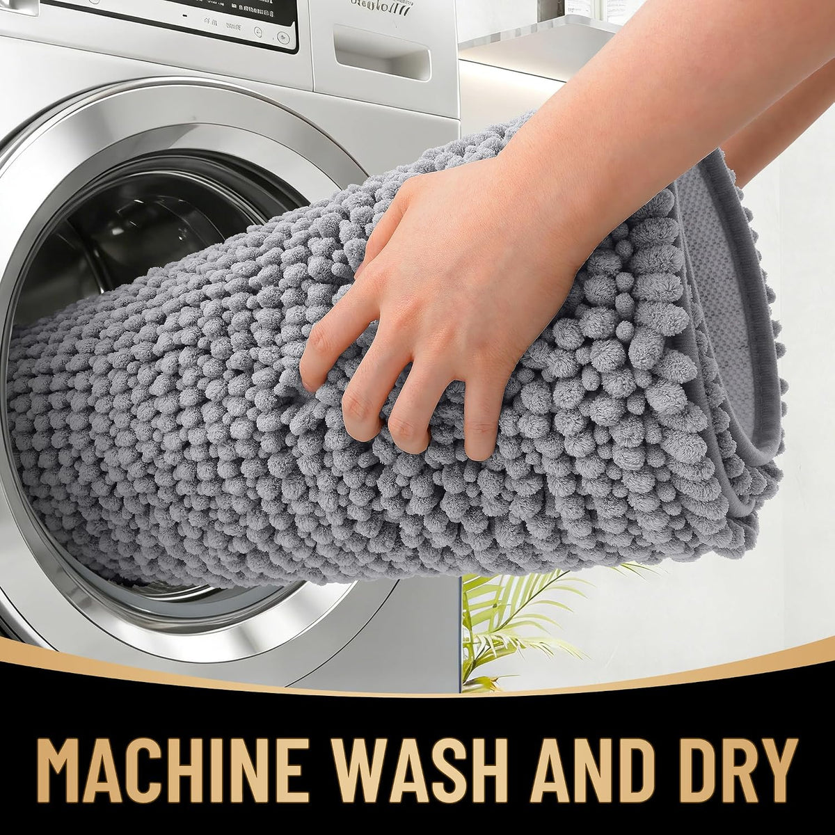 OLANLY Bathroom Rugs Sets 3 Piece, Super Soft Absorbent Chenille Bath Mats and U-Shaped Toilet Rug, Quick Dry, Home Decor, Bath Mat Set for Bathroom (24"x16"+24"x20"+30"x20", Grey)