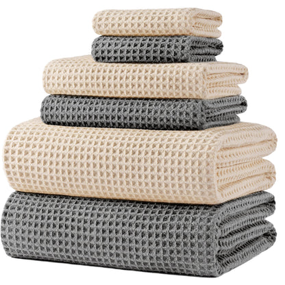 POLYTE 430 GSM Poly Blend Microfiber Quick Dry Waffle Bath Towel Set of 6
