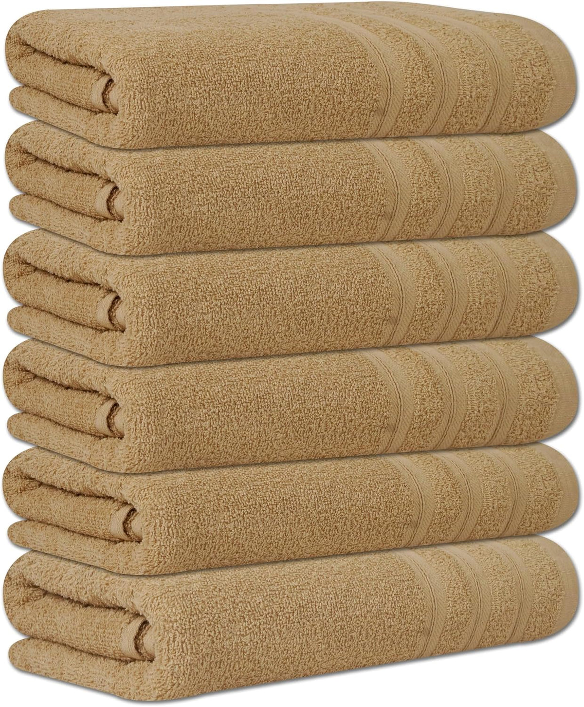 Large Bath Towels Set of 6 – 24" x 50" – 100% Cotton Terry – Durable, Soft & Quick Dry – Beige Multipurpose Towels for Bathroom, Gym, Spa, Pool & Daily Use
