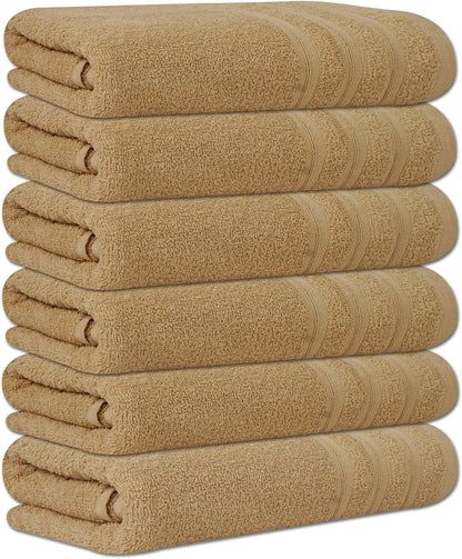 Large Bath Towels Set of 6 – 24" x 50" – 100% Cotton Terry – Durable, Soft & Quick Dry – Beige Multipurpose Towels for Bathroom, Gym, Spa, Pool & Daily Use