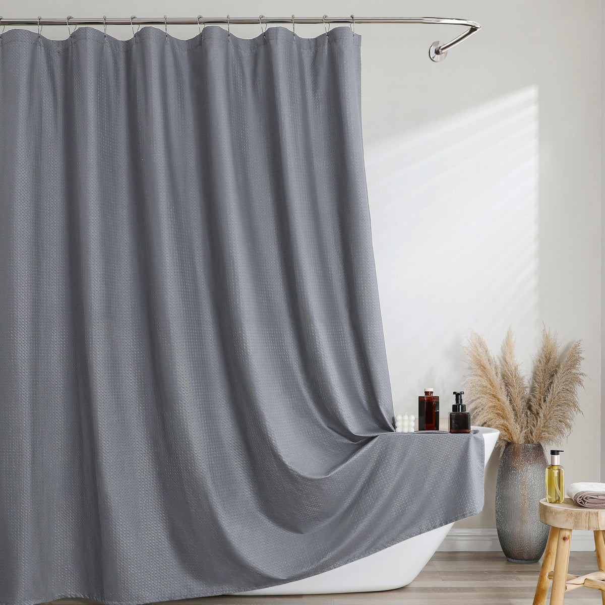 Pink Shower Curtain 72 Inch Length 1 Piece, Waffle Embossed Textured Soft Fabric Hotel Shower Curtain for Bathroom, Modern Polyester Water Repellent Machine Washable Bath Decor, 72Wx72L Inches