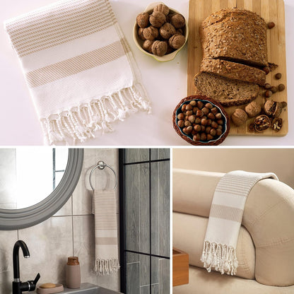 Ruvy Home Basics Turkish Hand Towels for Bathroom Set of 2 | 18"x40", Cotton | Decorative Towel for Bathroom, Kitchen, Dishcloth, Tea, Yoga, Face, Gym - Beige