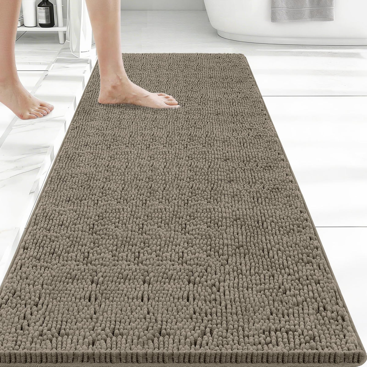 Bcoimo Bath Rug Mat,Sage Chenille High Absorbent Long Bathroom Runner Rugs