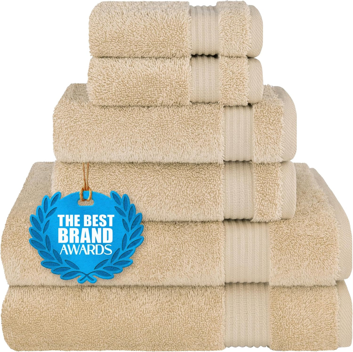 Cotton Paradise 100% Cotton Turkish Towel Set, Soft Absorbent Quick Dry, 6 Piece Towel Set, Beige