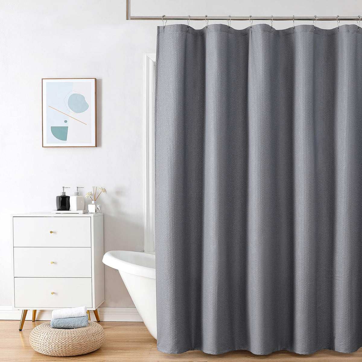 OVZME Berry Cute Shower Curtain, Embossed Textured Fabric Shower Curtain for Bathroom - Soft Cloth & Hotel Spa Luxury, Water Repellent, Machine Washable Shower Curtain, 72X72, Glacier Blue