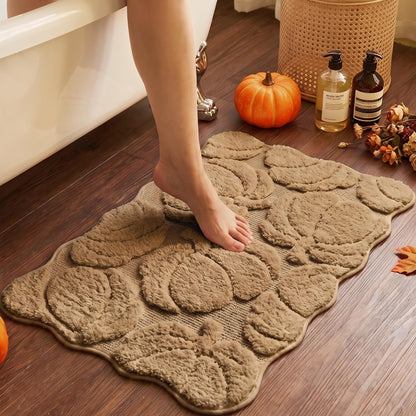 Luxury Fall Autumn Beige Cream Pumpkin Bathroom Mat, 17"x25" Extra Soft and Absorbent Microfiber Bath Rug, Non-Slip TPR Back, Plush Shaggy Bath Carpet for Floor