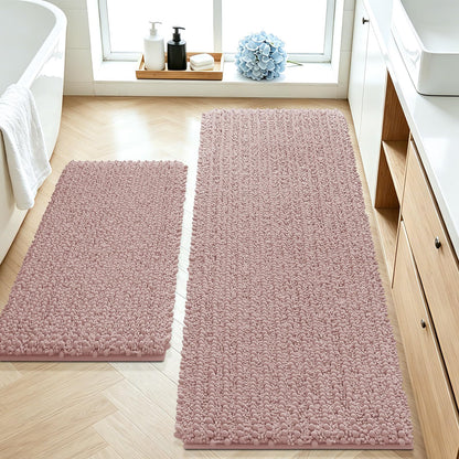 ACCUMTEK Upgrade Extra Large Black Bathroom Rug Set 3 Pieces Ultra Soft, Thick Absorbent Bath Mats, Non Slip Chenille Toilet Mat for Bathroom, Bedroom, Kitchen