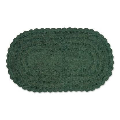 DII Crochet Collection Reversible Bath Mat, Small Oval, 17x24, Dark Green