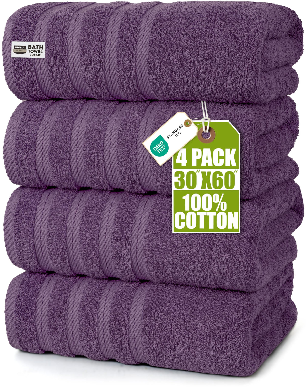 Utopia Towels 4 Pack XL Bath Towels, 30x60 in, Cotton, Grey