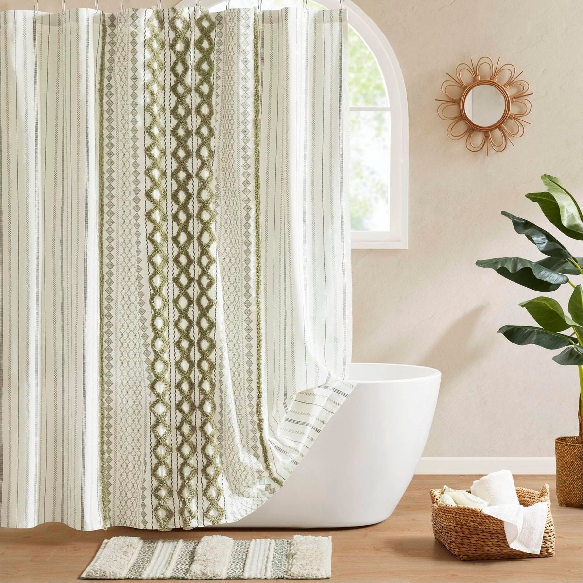 INK+IVY Imani Tufted Chenille 100% Cotton Shower Curtains Machine Washable, Modern Home Bathroom Décor Bathtub Privacy Screen, 72" x 72", Ivory