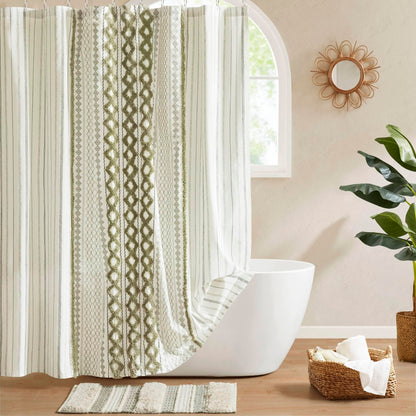 INK+IVY Imani Tufted Chenille 100% Cotton Shower Curtains Machine Washable, Modern Home Bathroom Décor Bathtub Privacy Screen, 72" x 72", Ivory
