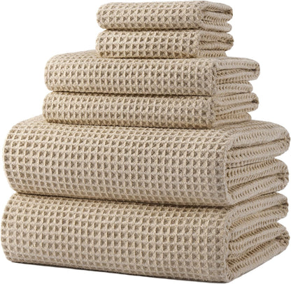 POLYTE 430 GSM Poly Blend Microfiber Quick Dry Waffle Bath Towel Set of 6