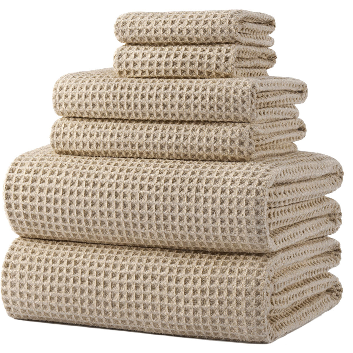 POLYTE 430 GSM Poly Blend Microfiber Quick Dry Waffle Bath Towel Set of 6