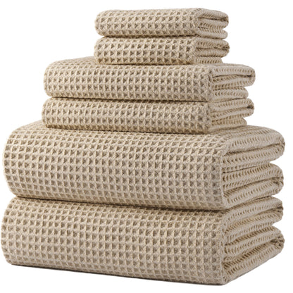 POLYTE 430 GSM Poly Blend Microfiber Quick Dry Waffle Bath Towel Set of 6