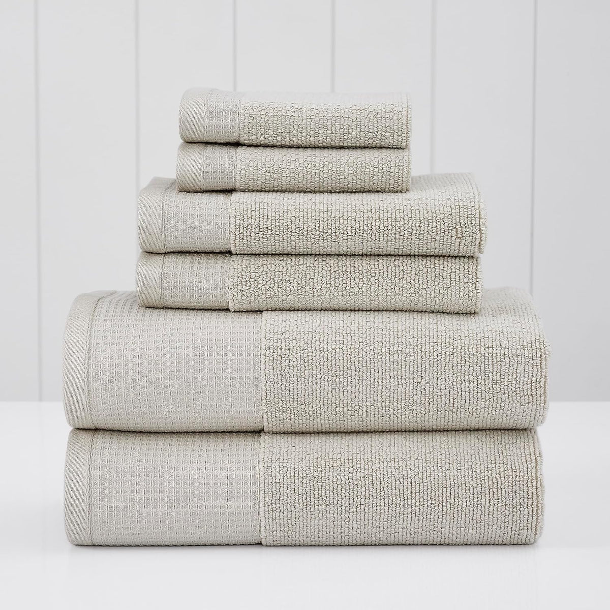 Modern Threads Waffle-Rib 6-Piece Towel Set – Premium Cotton Bath Towels, Ultra-Absorbent & Soft, Elegant Waffle Texture for Bathroom & Spa, Taupe