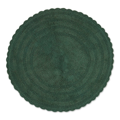 DII Crochet Collection Reversible Bath Mat, Small Oval, 17x24, Dark Green