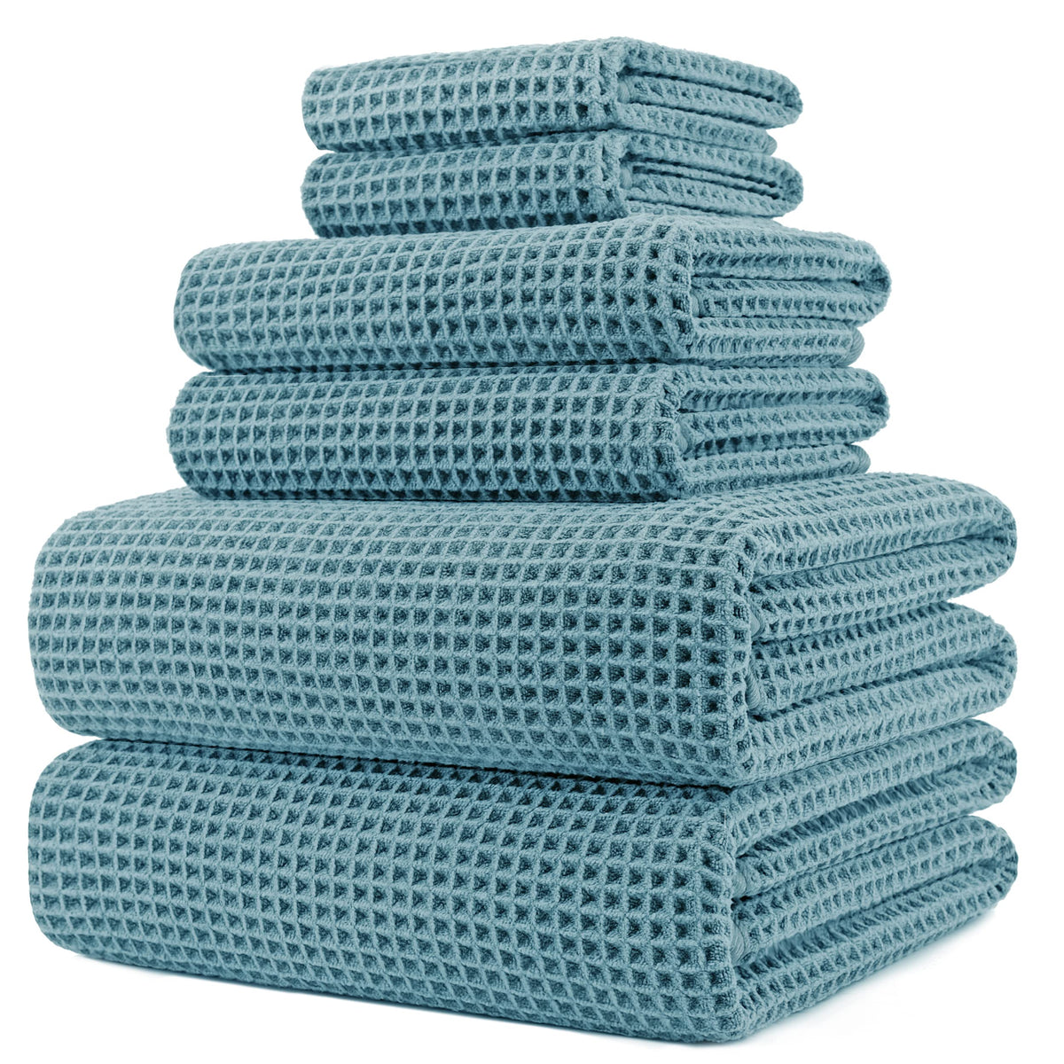 POLYTE 430 GSM Poly Blend Microfiber Quick Dry Waffle Bath Towel Set of 6