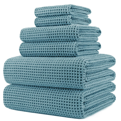 POLYTE 430 GSM Poly Blend Microfiber Quick Dry Waffle Bath Towel Set of 6